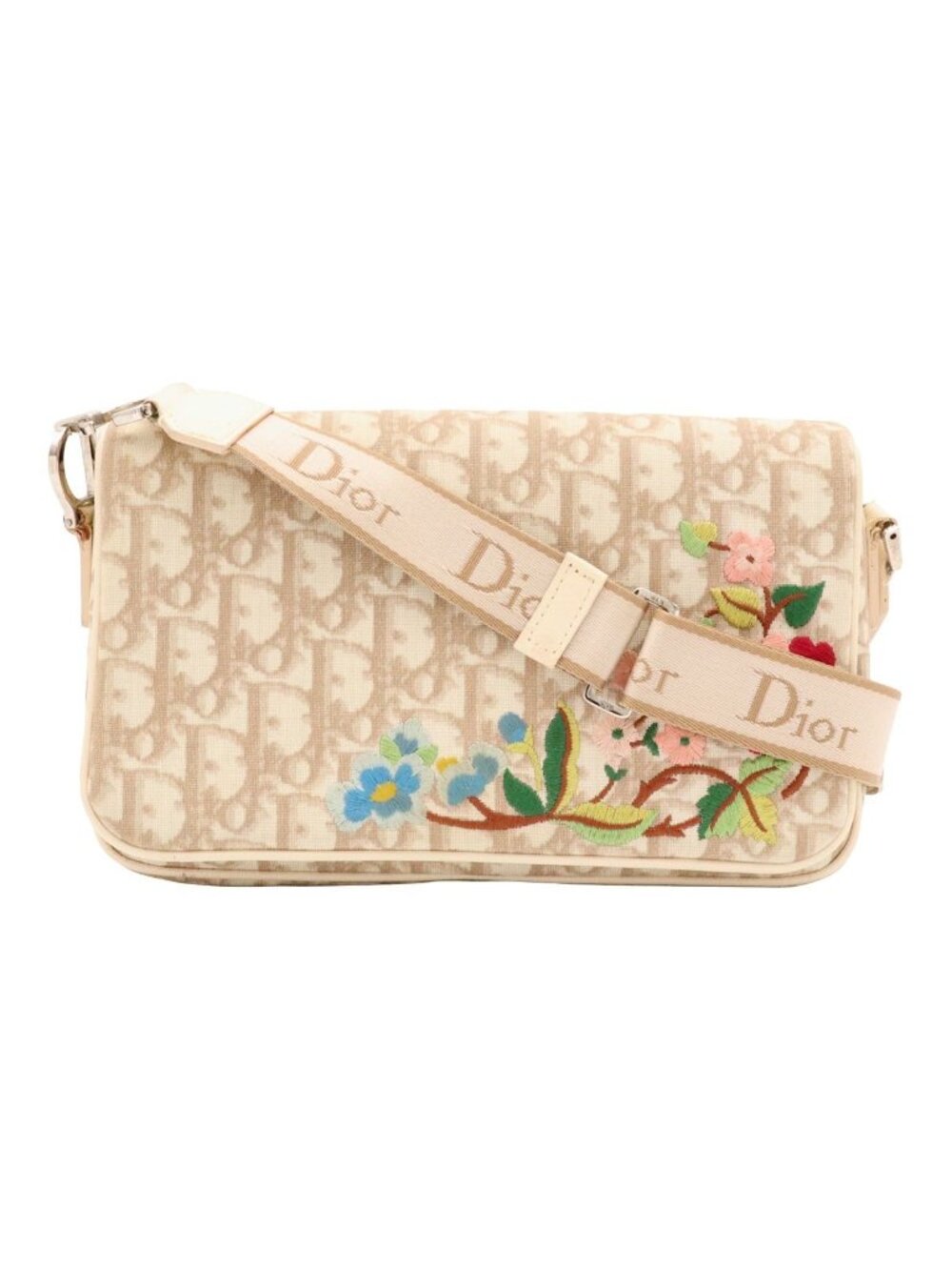 Dior Trotter Shoulder Bag Crossbody Flower Floral Pattern Embroidery Leather